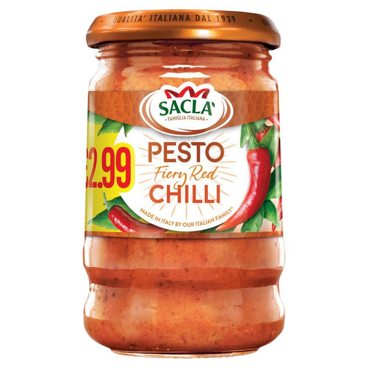 Sacla' Pesto Fiery Red Chilli 190g - Onlinemeatshop.com