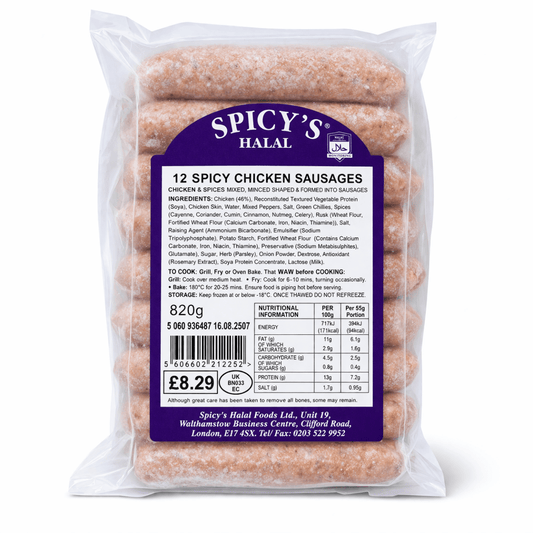 Spicy’s Halal 12 Spicy Chicken Sausages - Onlinemeatshop.com