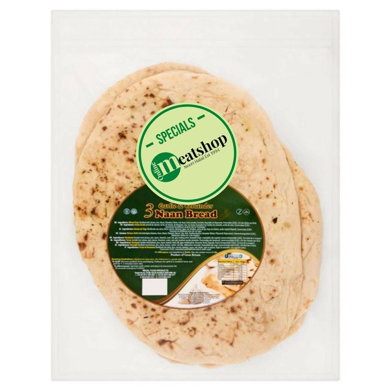 Onlinemeatshop Garlic And Coriander Naan Bread, 3 Pieces