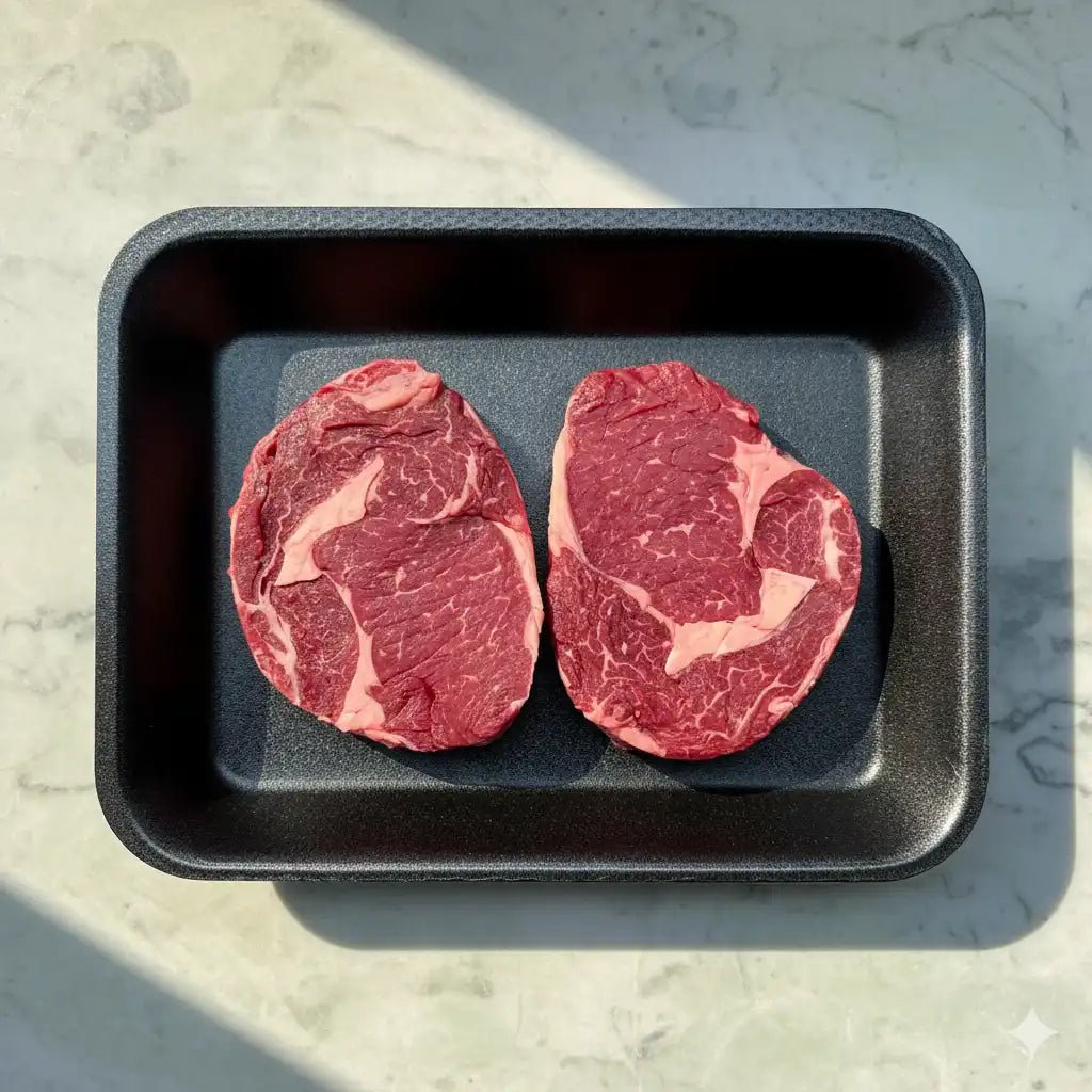 Fresh Halal British Angus Beef Ribeye Steak 2x250g - Grass Fed, Dry Aged - Onlinemeatshop.com