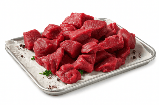 Fresh Halal Diced Grass Fed British Beef Lean Bavette - Onlinemeatshop.com