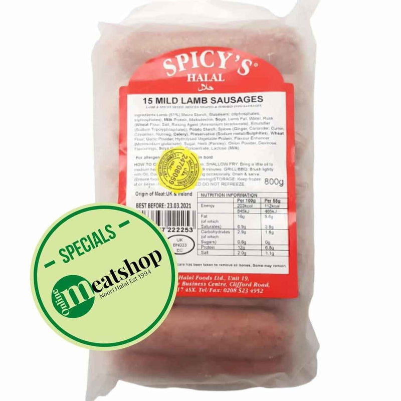 Spicys Halal 12 Mild Lamb Sausages